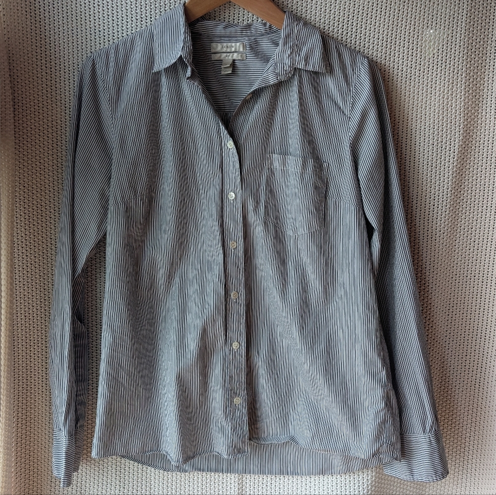 J Crew Boy Cut Micro Stripe Button Up Long Sleeve Shirt w/ Pocket Women's Size 6